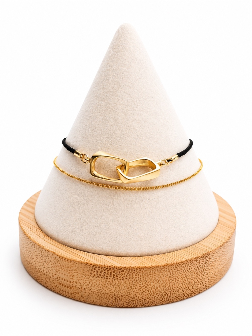 Gold Tone Interlocking Link Adjustable Bracelet | Minimalist Sculptural Cord